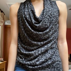 Theory leopard print cowl neck sleeveless top